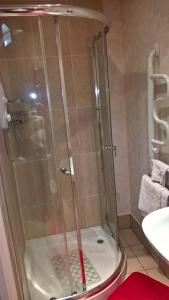 a bathroom with a shower, toilet and tub at Nethermains House in Kilwinning