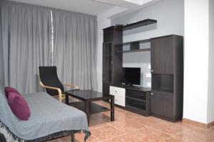 a living room with a couch and a table and a television at Apartamento Corregidor in Málaga