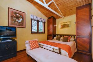ein Schlafzimmer mit einem Bett, einem TV und einem Sofa in der Unterkunft Ford House Bed & Breakfast in Bridgetown