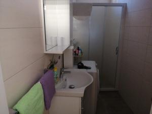 a bathroom with a sink and a mirror and a shower at Apartman Aurora in Poreč +8 photos