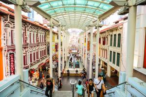 a view of a shopping mall with people walking through it at Rest Chinatown Hotel in Singapore