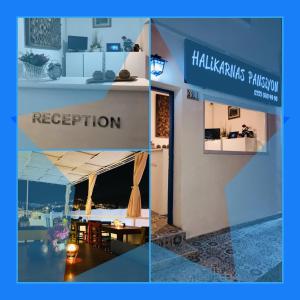 a collage of photos of a building with a restaurant at Halikarnas Pansiyon in Bodrum City
