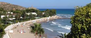 a view of a beach and the ocean at Apartamentos Estacion Oropesa 3000 in Oropesa del Mar