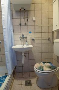 La salle de bains est pourvue de toilettes et d'un lavabo. dans l'établissement Apartment Anastasija, à Doboj