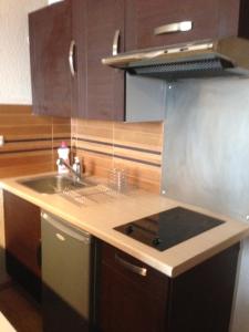 a kitchen with a sink and a stove at Studio 4 pers vue magnifique 100m des pistes in Ax-les-Thermes