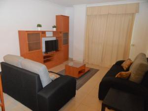 Sala de estar con 2 sofás y TV en AUREA, estancia EN SANTA CRUZ, SUPER CENTRICO! en Santa Cruz de Tenerife