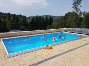 eine Gruppe von Personen, die in einem Schwimmbad schwimmen in der Unterkunft Domki Pod Jałowcem in Lachowice