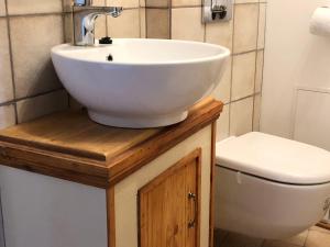 a bathroom with a sink and a toilet at klusums in Liepāja