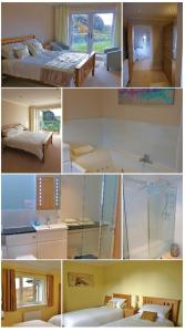 a collage of four pictures of a bedroom at 1bayhead Lingerbay in Rodel