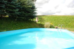 a large blue swimming pool in a field at Piana in Pec pod Sněžkou