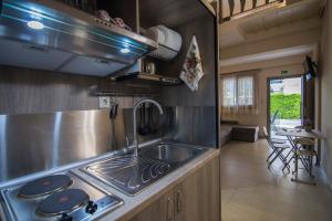 a kitchen with a sink and a stove top oven at Elia Luxury Apartments in Stavros