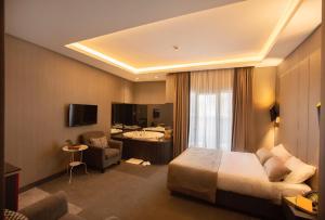イスタンブールにあるCityloft 24のベッドとバスルーム付きのホテルルームです。