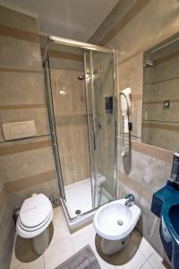 a bathroom with a shower and a toilet and a sink at Hotel Kent in Rome