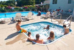 un grupo de personas en una piscina en Sierra Sands Family Lodge, en Mears