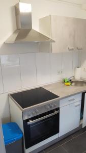a kitchen with a stove and a sink in it at ABC-Monteurzimmer in Magdeburg