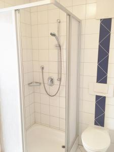 eine Dusche im Bad mit WC in der Unterkunft Gasthof Lindenwirt in Denkendorf