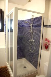 a shower with a glass door in a bathroom at Mas Miraflors in Perpignan