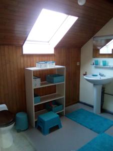 a bathroom with a sink and a skylight at Le Clos Fleuri in Sautin