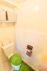 a bathroom with a toilet with a green rug at Holiday Homes TSUBOYA 505 in Naha +25 photos