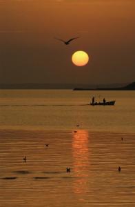 two people in a boat in the ocean at sunset at Silivri Park Hotel in Silivri