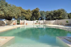 una gran piscina de agua en un patio en Finca Las Abubillas, en Jaraicejo