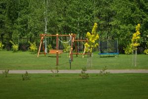 un parque con columpios en el césped en Vila Viesai, en Trakai