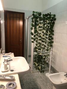 a bathroom with a sink and a plant on the wall at Ottaviano Lodge in Rome