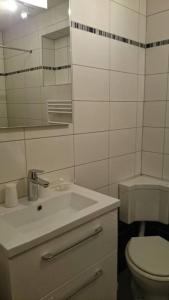 un bagno bianco con lavandino e WC di Gites-Weyer La maison a Bergheim