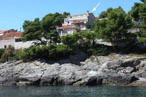 un gruppo di case su un'isola rocciosa in acqua di Villa Sarah a Selca
