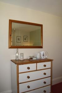 a dresser with a mirror on top of it at Ebberley Escapes in Great Torrington