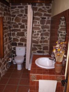 a stone bathroom with a toilet and a sink at CASA RURAL MATÉ in Susilla