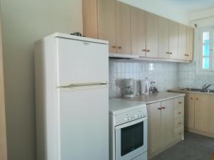 a kitchen with a white refrigerator and a stove at Serifos Palace in Livadakia