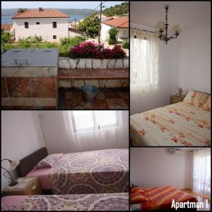 uma colagem de quatro fotografias de um quarto com uma cama em Apartman Slavko em Zverinac