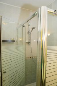 un bagno con doccia con porta in vetro di Appartements Cayenne Standing a Cayenne