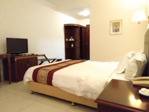um quarto de hotel com uma cama e uma televisão em Excelsior Resort em Dili