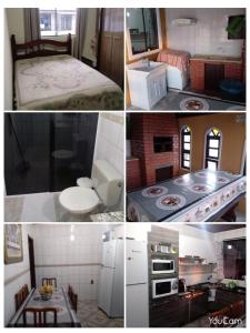 un collage de fotos de una cocina y un dormitorio en Pousada Residencial Caroa, en Florianópolis 23 fotos más