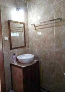a bathroom with a sink and a mirror at Villa Rikna in Watukarung