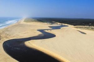 an aerial view of a beach and the ocean at La bulle de Lily in Moliets-et-Maa