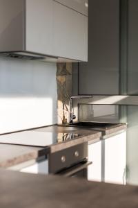 a kitchen with a stainless steel counter top at Apartment Maris in Šibenik