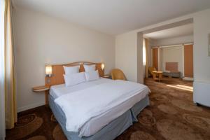 a bedroom with a large white bed in a room at Grand Hôtel Filippo Strasbourg Nord in Niederbronn-les-Bains