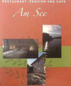 un collage de fotos de un dormitorio y un lago en Pension am See, en Kremmen