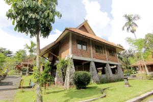 a house with a palm tree in front of it at Disaster Oasis in Kaliurang