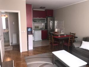 Il comprend un salon et une cuisine avec une table et un canapé. dans l'établissement Apartman AS, à Belgrade