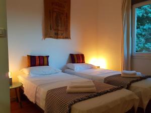 ヴァンスにあるVilla Rocamarのベッド2台が隣同士に設置された部屋です。