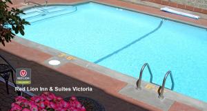 a large swimming pool with a bunch of pink flowers at Red Lion Inn and Suites Victoria in Victoria