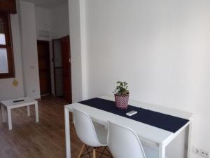 a white table with white chairs and a potted plant on it at Sofia's Flat in Valencia