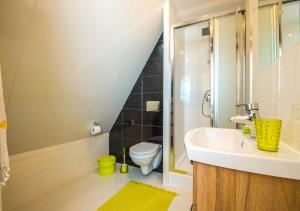 une salle de bain avec un lavabo et des toilettes dans l'établissement Pokoje "u Walusia", à Bustryk