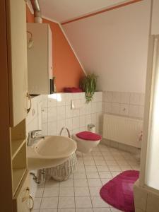 a bathroom with a sink and a toilet at Ferienwohnung Knoche in Zittau
