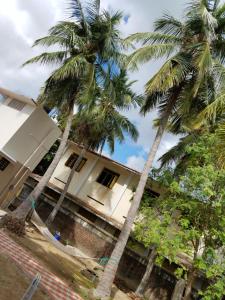 een huis met twee palmbomen ervoor bij Elim Vacation Villa in Tarangambādi