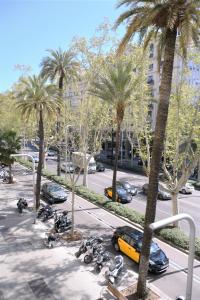 un grupo de motocicletas estacionadas en un estacionamiento con palmeras en DreamKeys Barcelona City, en Barcelona